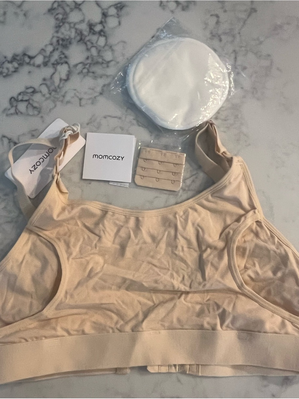 New Momcozy Women's Nursing Pumping Bra Size Medium Beige Adjustable Straps Mom